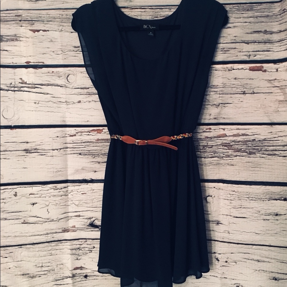 BCX Navy Blue Dress w/multicolor belt. Size: M